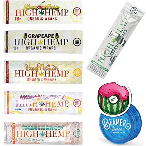 6 Packs (12 Total Wraps) Variety Pack of High Hemp Organic Hemp Wraps with Filter Tip + Beamer 3-Piece 63mm Acrylic Grinder with Storage Compartment + Beamer Smoke Sticker â¦: Gateway