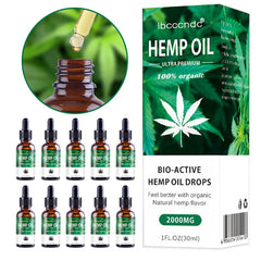 10Pcs 100% Organic Hemp Oil 2000mg Bio-active Hemp Seeds Oil Extract Drop for Pain Relief Reduce Anxiety Better Sleep