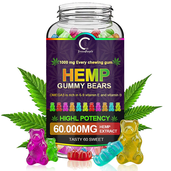 GPGP Greenpeople Natural Hemp Gummies 60000MG Rich In Vitamins Relief sleeping Stress Emotions 60 Counts Sweet Gummies