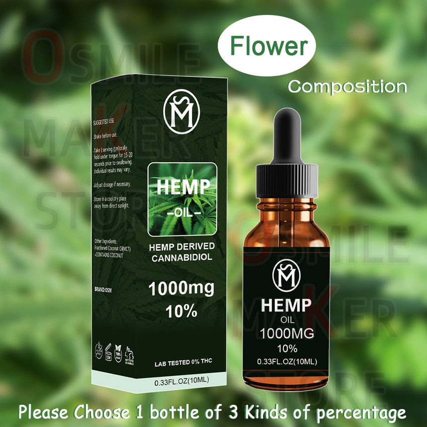 100% Real Hemp essential oil 10ml contains 300-1000mg flower element effective for relax mind & body anti-anxiety & sleep better