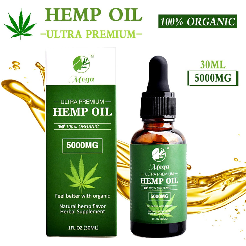 30ML Natural 5000mg Hemp Seeds essential Oil Bio drop effective for Relax body and relief pain and sleep better enrich ω-6,ω-3