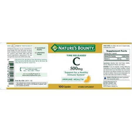 Nature's Bounty Vitamin C Time Released, 500mg Capsules, 100ct