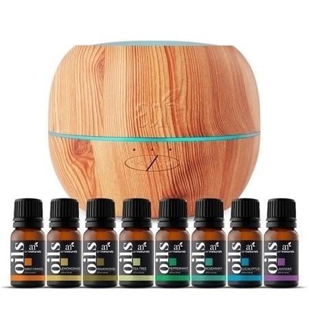 Ultrasonic Oil Diffuser Set + 8 Pure CBD Essential Oils (10mL) Natural Aromatherapy