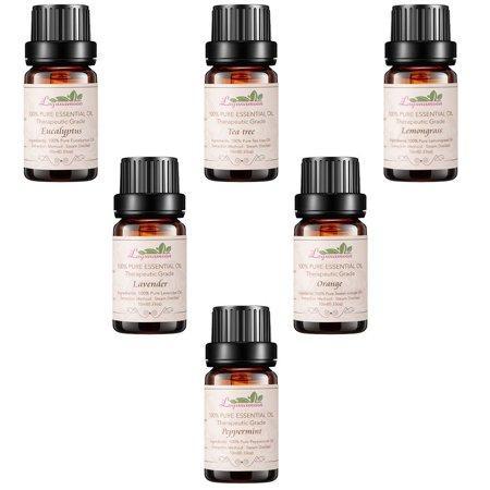 Essential Oils Set Top 6 100% Pure Therapeutic Grade Oils -Lavender, Tea Tree, Eucalyptus, Lemongrass, Orange, Peppermint Essential Oils