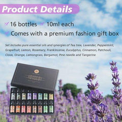 Lagunamoon CBD Essential Oils,Premium Aromatherapy Oils Gift Set of 16- Peppermint Lemon Lavender Tea Tree Eucalyptus Rosemary Patchouli Orange Essential Oil Therapeutic Grade 10ml Each