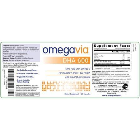 OmegaVia DHA 600 Ultra-Pure Omega-3 Capsules, 600 Mg, 120 Ct