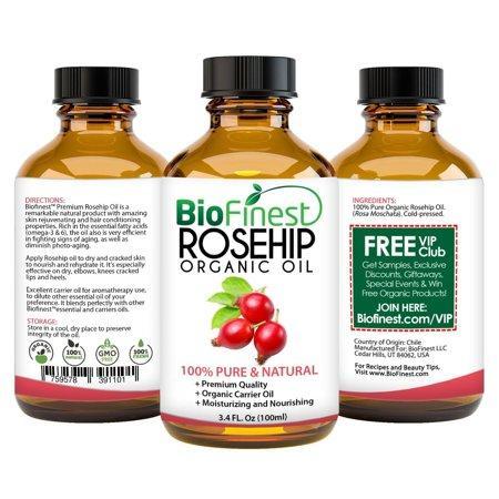 BioFinest Rosehip Oil - 100% Pure Cold-Pressed - Certified Organic - Chile Premium Rosehip Seed Oil - BEST Moisturizer for Face, Nails, Dry Hair & Skin - FREE Glass Dropper - 100ml (3.4 fl.Oz)