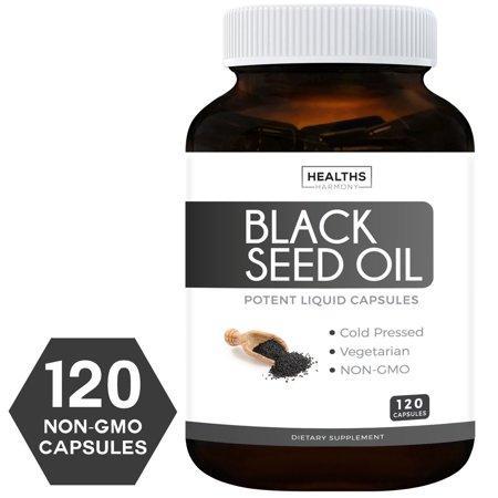 Healths Harmony Black Seed Oil 120 Softgel Capsules (NON-GMO & Vegetarian) Made from Cold Pressed Nigella Sativa Producing Pure Black Cumin Seed Oil - Made in USA - 500mg ea (1,000mg Per Serving)