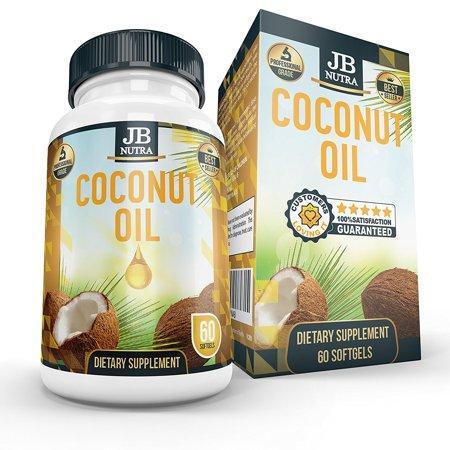 Unrefined Coconut Oil | Extra Virgin | Gel Capsules | Supplement | Cold Press | Vegan | Organic | Non GMO Raw and Pure - 2000mg per serving | Veggie Capsules Made in USA by JB NUTRA