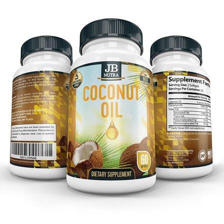 Unrefined Coconut Oil | Extra Virgin | Gel Capsules | Supplement | Cold Press | Vegan | Organic | Non GMO Raw and Pure - 2000mg per serving | Veggie Capsules Made in USA by JB NUTRA