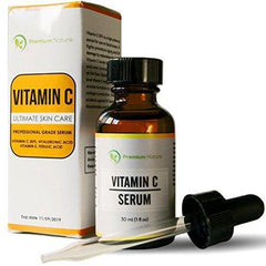 Vitamin C Serum 20% Vitamin C Super Strength Supplement with Hyaluronic Acid for Skin, Face and Body, Anti Aging, Hydrating and Skin Repair 1 Oz By Premium Nature