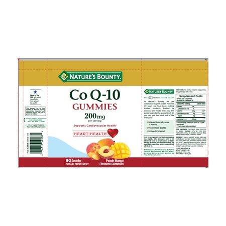 Nature's Bounty Co Q-10 Peach Mango Flavor Heart Shape Gummies, 200 mg, 60 count