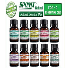 Top Essential Oil Gift Set  Best 10 Aromatherapy Oils Peppermint, Eucalyptus, Lemongrass, Rosemary, Lavender, Cinnamon Leaf, Clove Leaf, Frankincense, Sweet Orange, Tea Tree  10 mL by Sponix