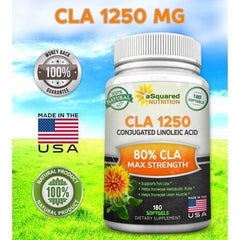 aSquared Nutrition CLA Safflower Oil Supplement (180 Softgel Capsules) - Pure Conjugated Linoleic Acid Weight Loss Diet Pills, Natural CLA 1250mg Plant Derived Seed Complex for Men & Women