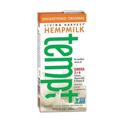 Living Harvest Original Tempt Hemp Milk - Unsweetened Creamy Non - Dairy Beverage - Pack of 12 - 32 Fl Oz.