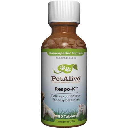 PetAlive Respo-K Tablets - Natural Homeopathic Formula for Pet Respiratory and Cold Symptoms - Reduces Sneezing, Coughing Watery Eyes, Runny Nose and Congestion in Dogs and Cats - 180 Tablets