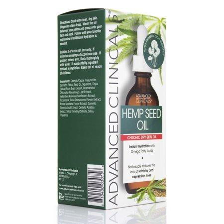 Advanced Clinicals Hemp Seed Oil for Face.  Cold Pressed Cannabis Sativa oil instantly hydrates skin and helps with Wrinkles, Fine Lines, and Expression Lines.   1.75 FL OZ