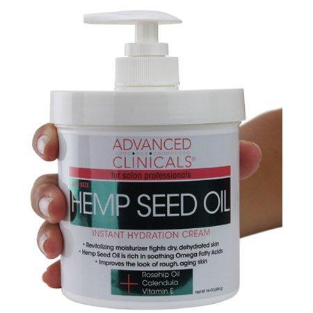 Advanced Clinicals Hemp Seed Lotion. Hemp seed oil cream for dry, rough skin with Rosehip Oil, and Vitamin E.  Large spa size 16oz cream with pump.