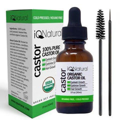 Organic Castor Oil - 100% USDA Certified Pure Cold Pressed - Boost Growth For Eyelashes, Hair, Eyebrows, Face and Skin - with Treatment Applicator Kit 1oz (30ml)