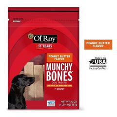 Ol' Roy Munchy Bone Peanut Butter Flavor Chews Dog Treats, 7 count