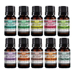 Top Essential Oil Gift Set  Best 10 Aromatherapy Oils Peppermint, Eucalyptus, Lemongrass, Rosemary, Lavender, Cinnamon Leaf, Clove Leaf, Frankincense, Sweet Orange, Tea Tree  10 mL by Sponix