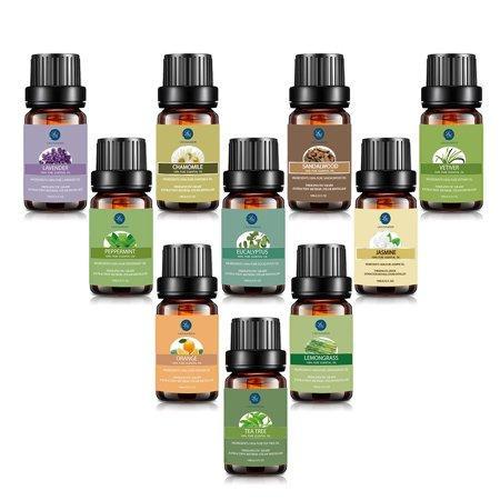 Essential Oils Set,Aromatherapy 10 Essential Oils Set- Chamomile Sandalwood Lavender Tea Tree Peppermint Eucalyptus Lemongrass Vetiver Jasmine Orange Therapeutic Grade