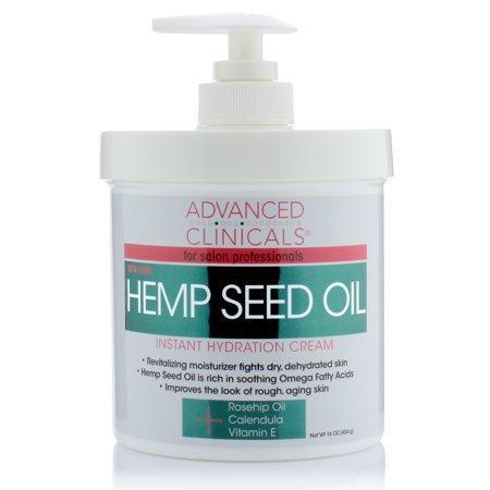 Advanced Clinicals Hemp Seed Lotion. Hemp seed oil cream for dry, rough skin with Rosehip Oil, and Vitamin E.  Large spa size 16oz cream with pump.